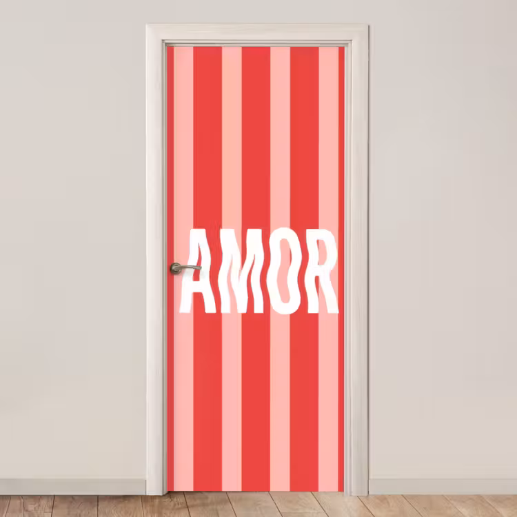 Amor - Strepen - Rood - Roze deurposter klein -3d_beige