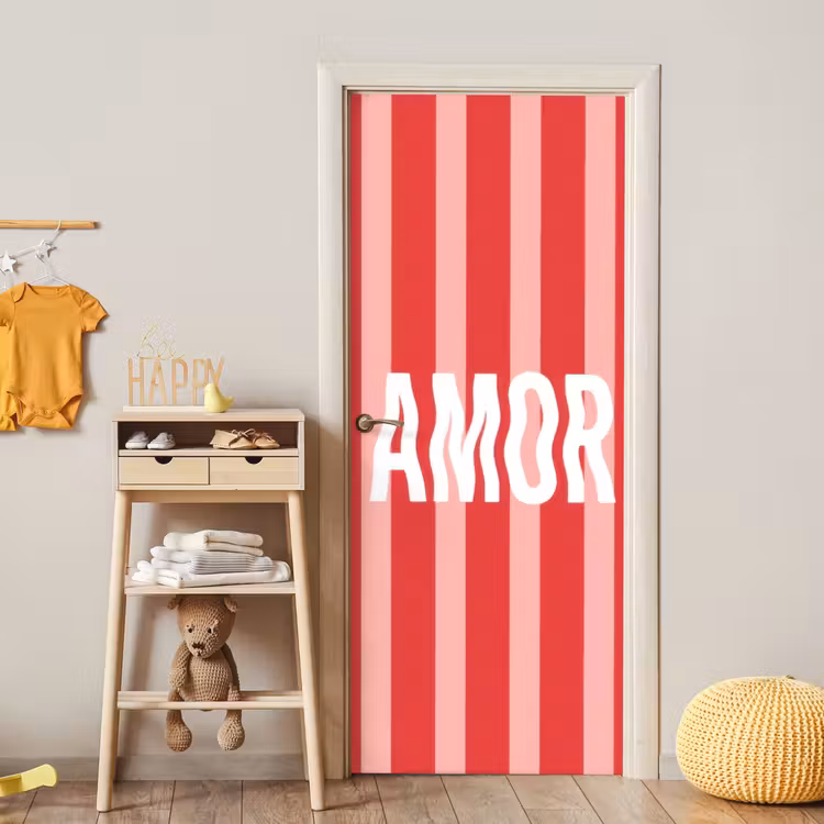 Amor - Strepen - Rood - Roze deurposter klein -sfeer4