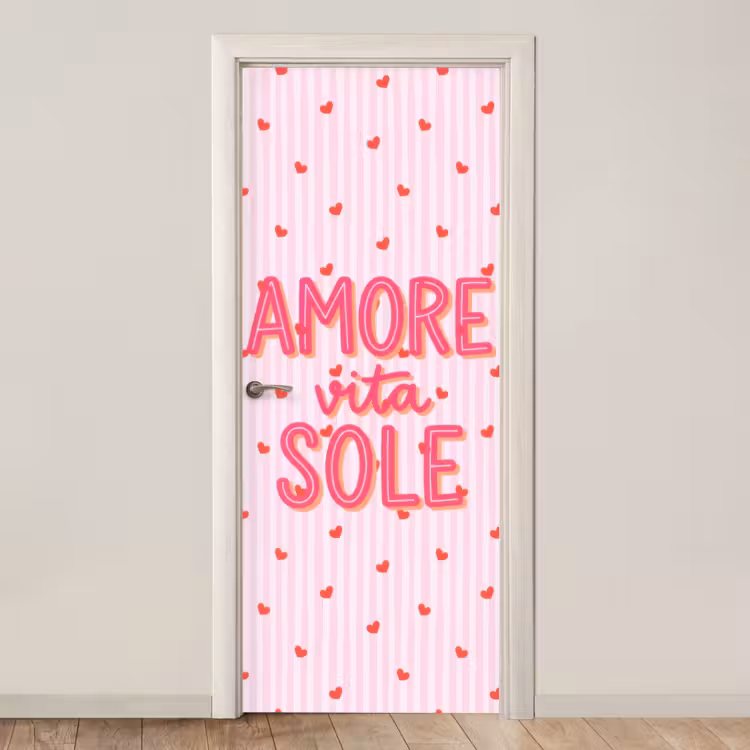 Amore vita sole - Roze - Hartjes deurposter klein -3d_beige