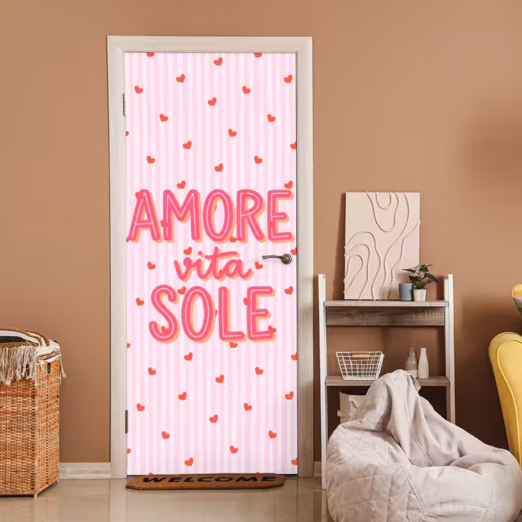 Amore vita sole - Roze - Hartjes deurposter klein -sfeer1