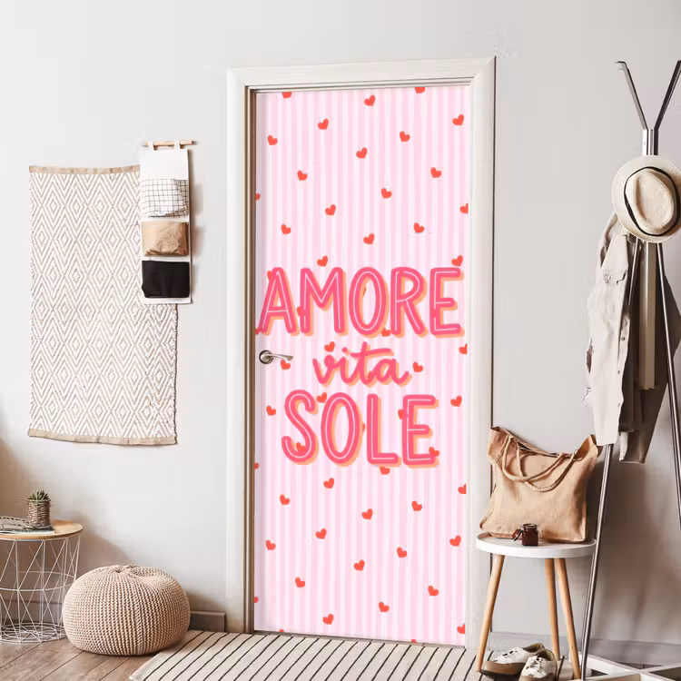 Amore vita sole - Roze - Hartjes deurposter klein -sfeer6