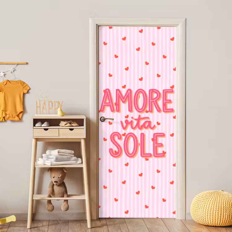Amore vita sole - Roze - Hartjes deurposter klein -sfeer4