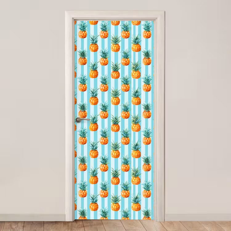 Ananas - Strepen - Groen deurposter klein 289 -3d_beige