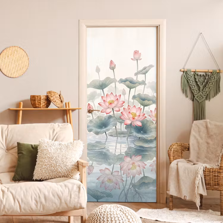 Aquarel - Lotusbloemen - Kleurrijk deurposter klein -sfeer2
