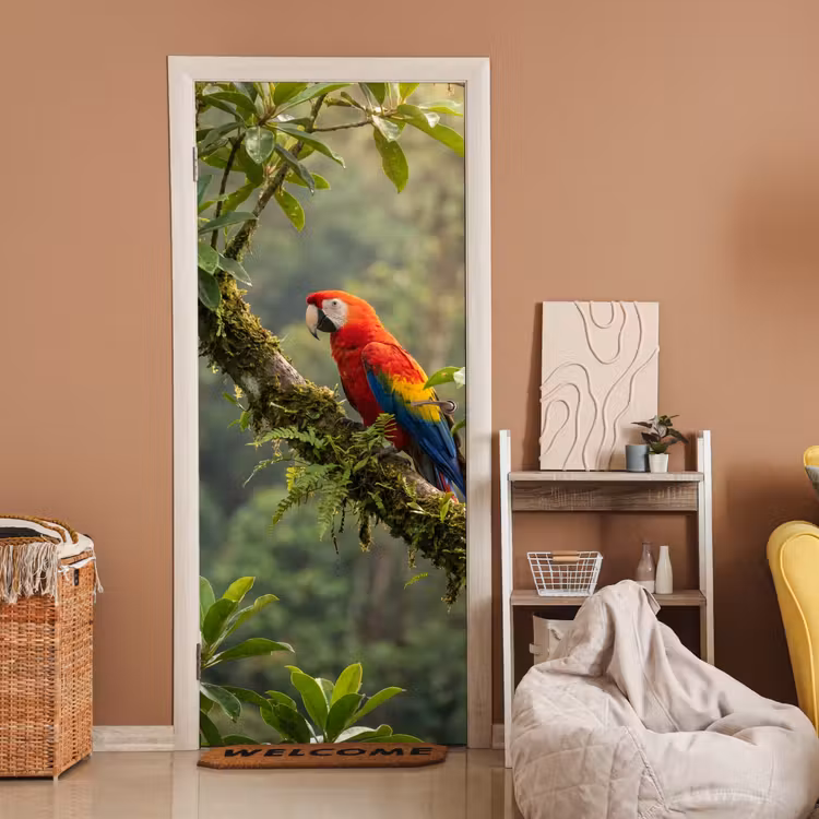Ara - Jungle - Rood deurposter klein -sfeer1