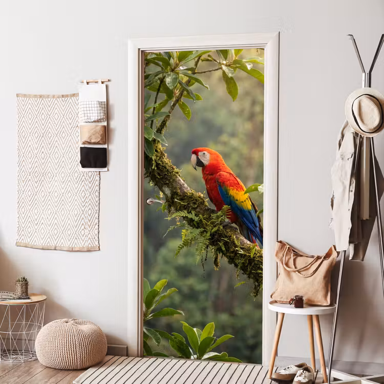 Ara - Jungle - Rood deurposter klein -sfeer6