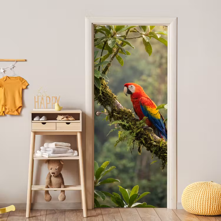 Ara - Jungle - Rood deurposter klein -sfeer4