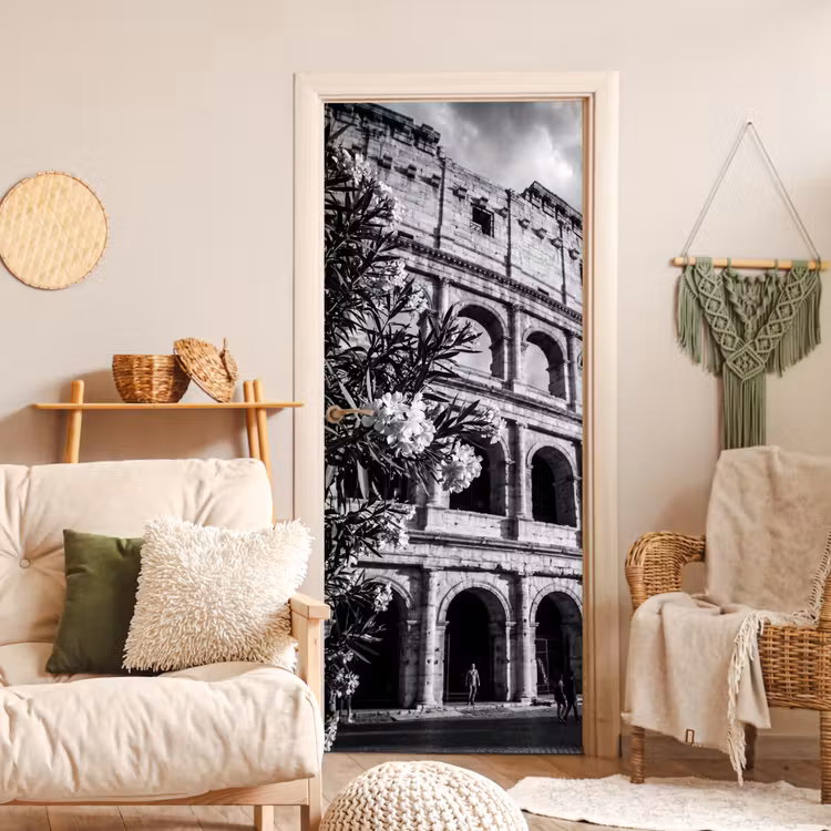 Architectuur - Colosseum - Rome - Historisch - Zwart-wit deurposter klein -sfeer2