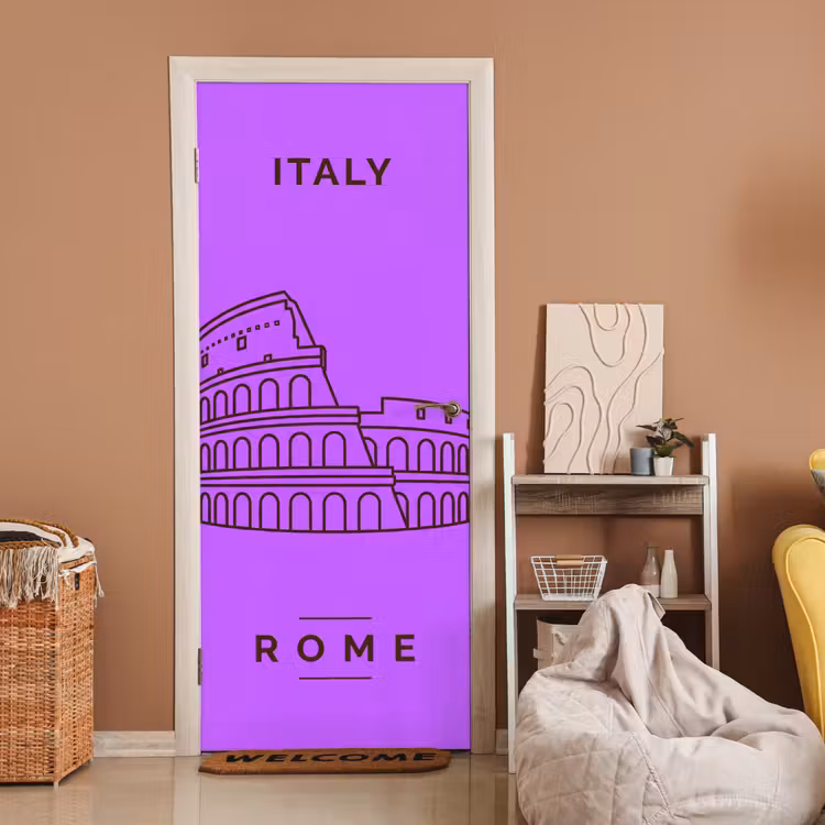 Architectuur - Colosseum - Rome - Minimalistisch - Paars deurposter klein -sfeer1