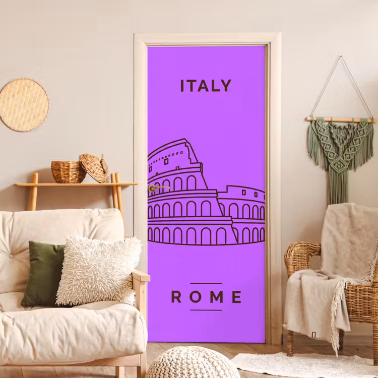 Architectuur - Colosseum - Rome - Minimalistisch - Paars deurposter klein -sfeer2