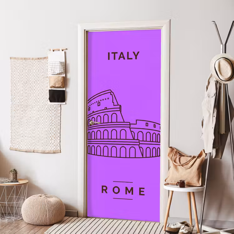 Architectuur - Colosseum - Rome - Minimalistisch - Paars deurposter klein -sfeer6