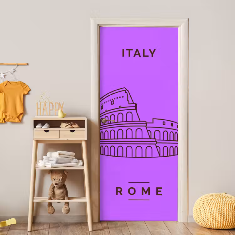 Architectuur - Colosseum - Rome - Minimalistisch - Paars deurposter klein -sfeer4