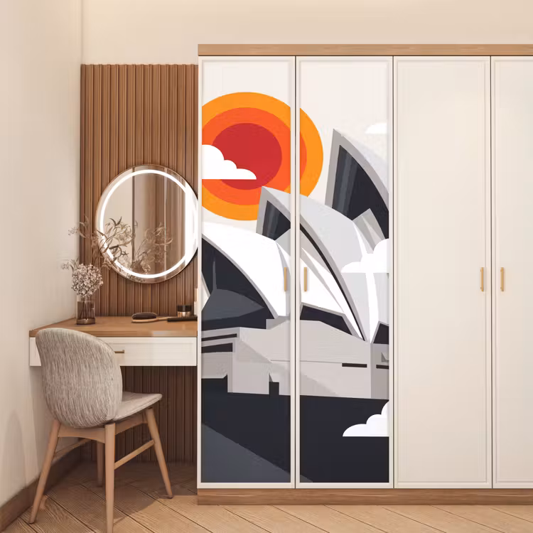 Architectuur - Stadsgezicht - Modern - Grijs - Oranje deurposter klein -sfeer3