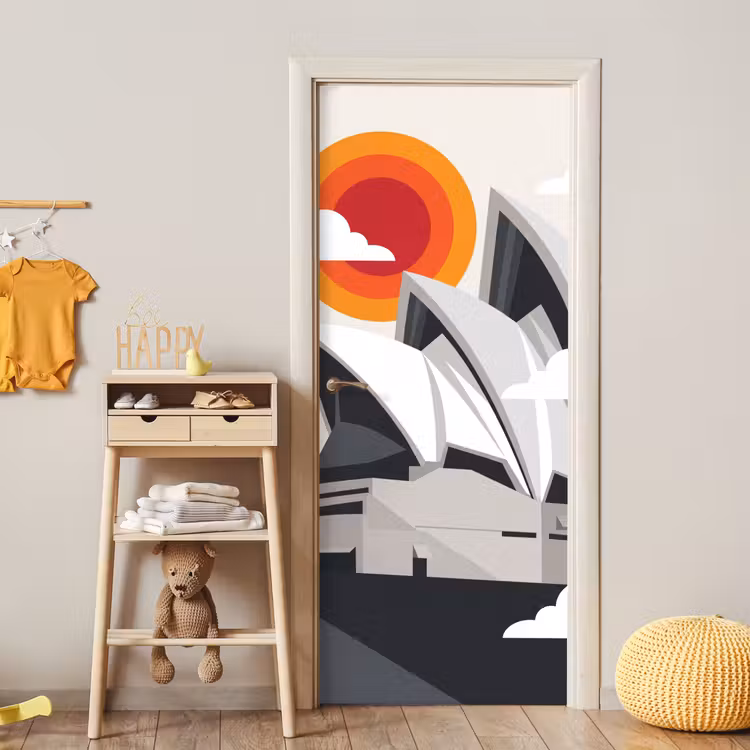 Architectuur - Stadsgezicht - Modern - Grijs - Oranje deurposter klein -sfeer4