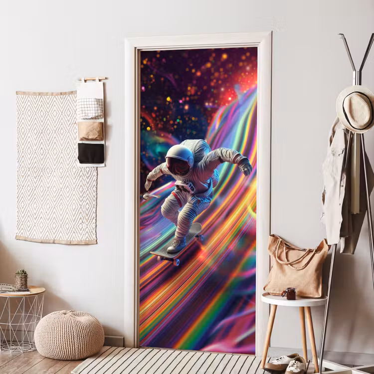 Astronaut - Ruimte - Skateboard - Kleurrijk deurposter klein -sfeer6