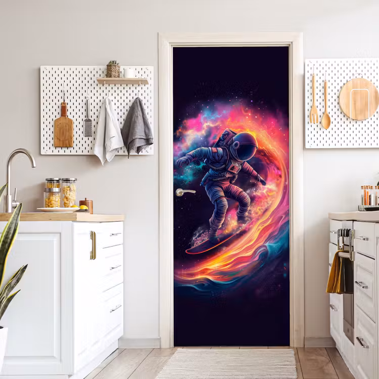 Astronaut - Ruimte - Surfen - Kleurrijk deurposter klein -sfeer5