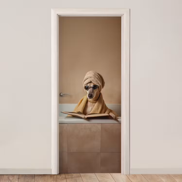Bad - Hond - Boek - Zonnebril deurposter klein -3d_beige