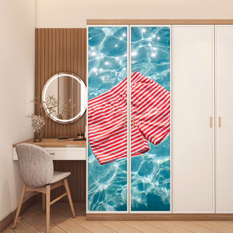 Zwemkleding - Gestreept - Water - Zomer - Rood-wit deurposter klein -sfeer3