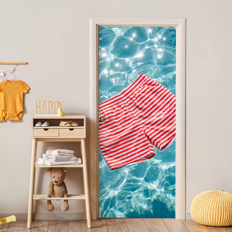 Zwemkleding - Gestreept - Water - Zomer - Rood-wit deurposter klein -sfeer4