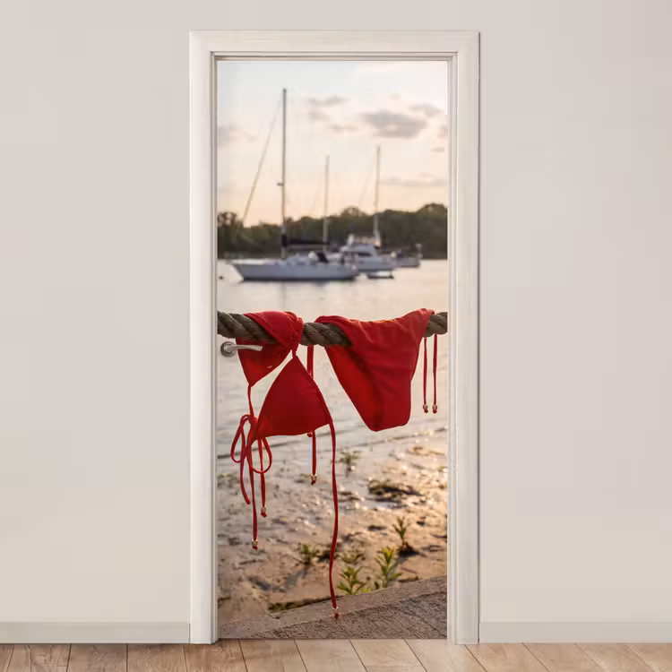 Badkleding - Rood - Zomer - Water - Zonsondergang deurposter klein -3d_beige