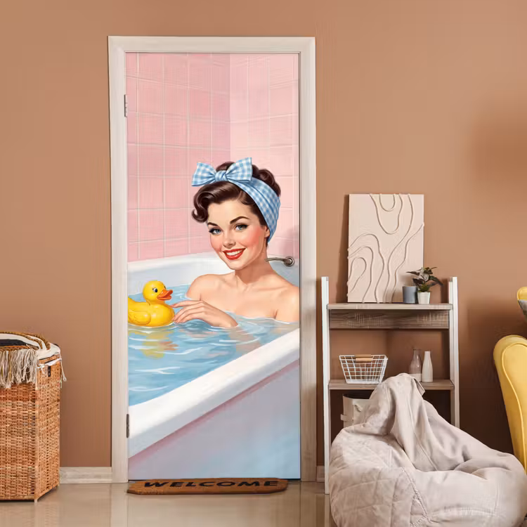 Badkamer - Eend - Blauw deurposter klein -sfeer1