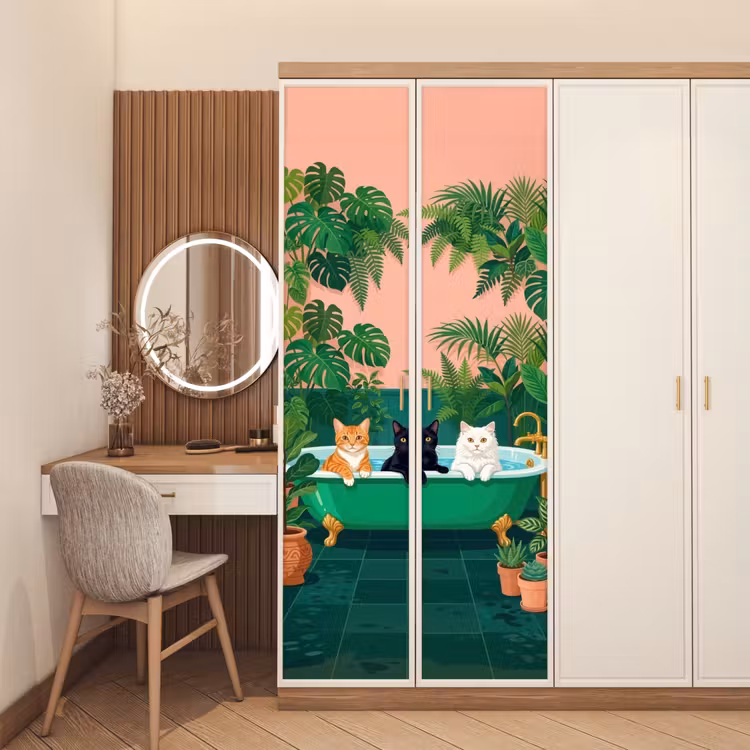 Badkamer - Kattenparade - Kleurrijk deurposter klein -sfeer3