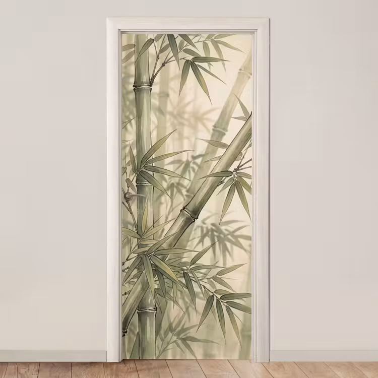 Bamboe - Bladeren - Aziatisch - Groen - Natuur deurposter klein -3d_beige