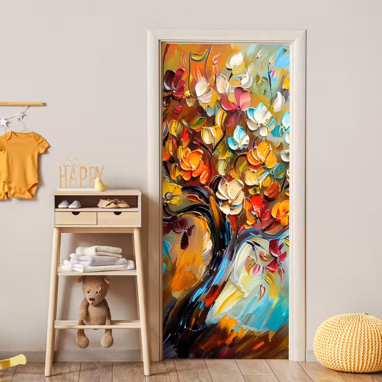 Boom - Abstract - Kleurrijk - Bloemen deurposter klein -sfeer4