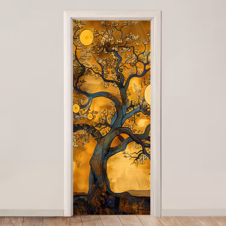 Boom - Levensboom - Abstract - Goud deurposter klein -3d_beige