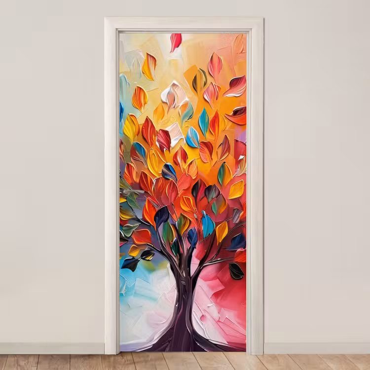 Boom - Levensboom - Kleurrijk - Abstract deurposter klein -3d_beige