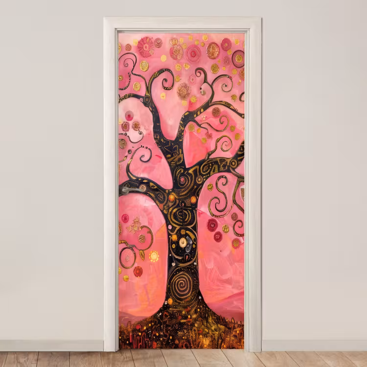 Boom - Levensboom - Roze - Goud deurposter klein -3d_beige