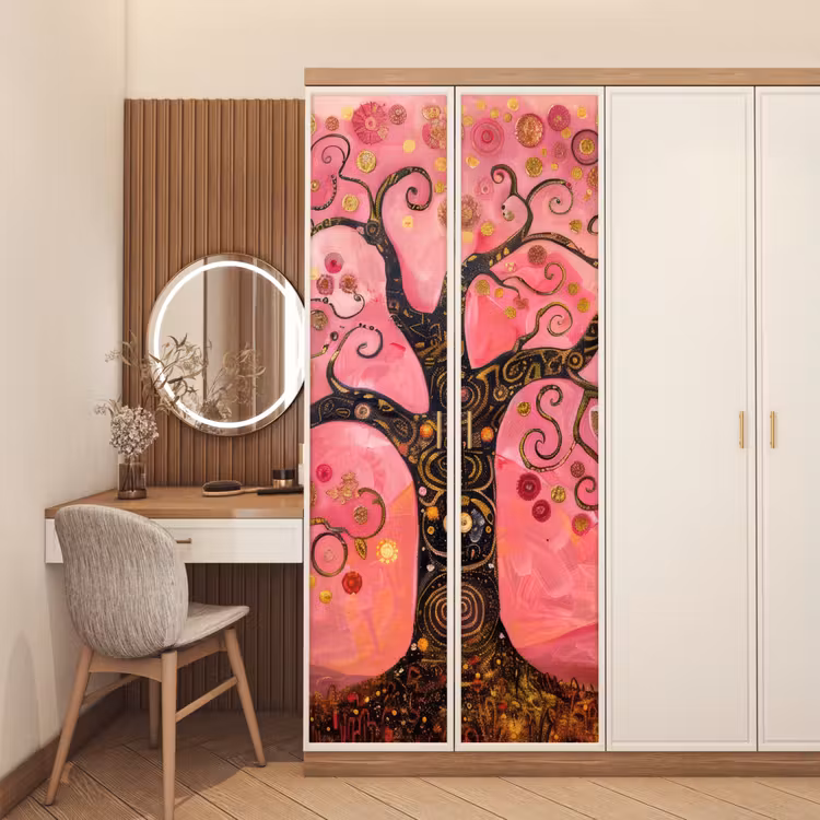 Boom - Levensboom - Roze - Goud deurposter klein -sfeer3