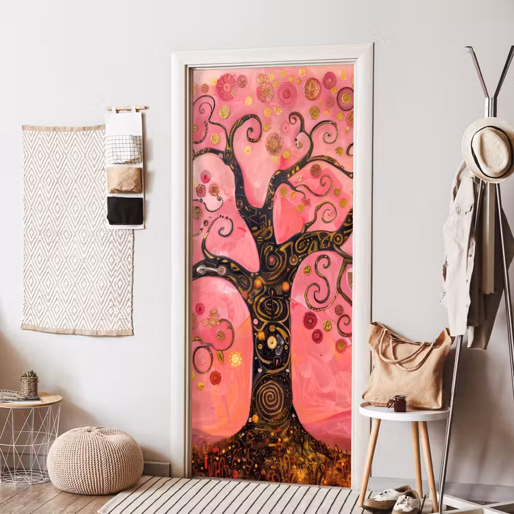 Boom - Levensboom - Roze - Goud deurposter klein -sfeer6