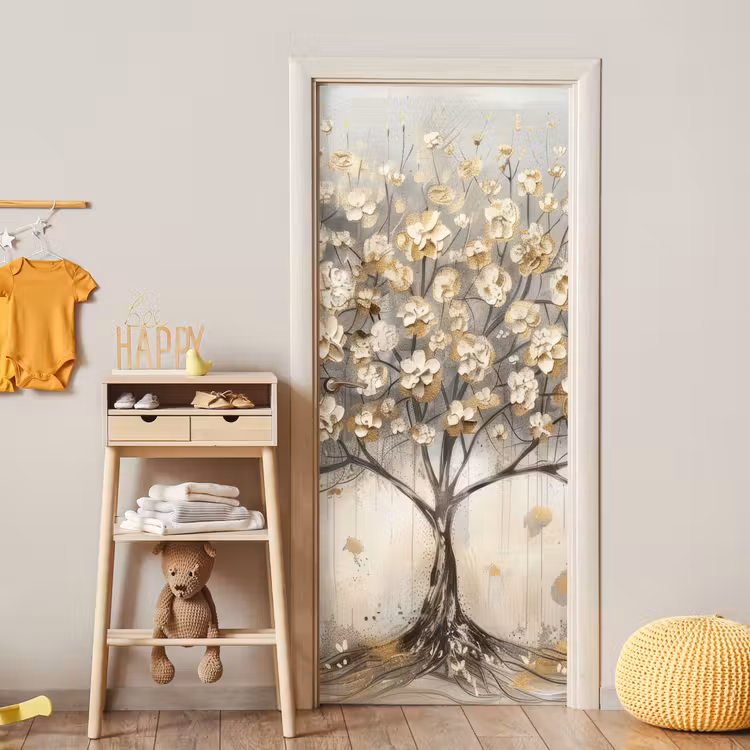 Boom - Beige - Goud - Verflook - Grijs deurposter klein -sfeer4