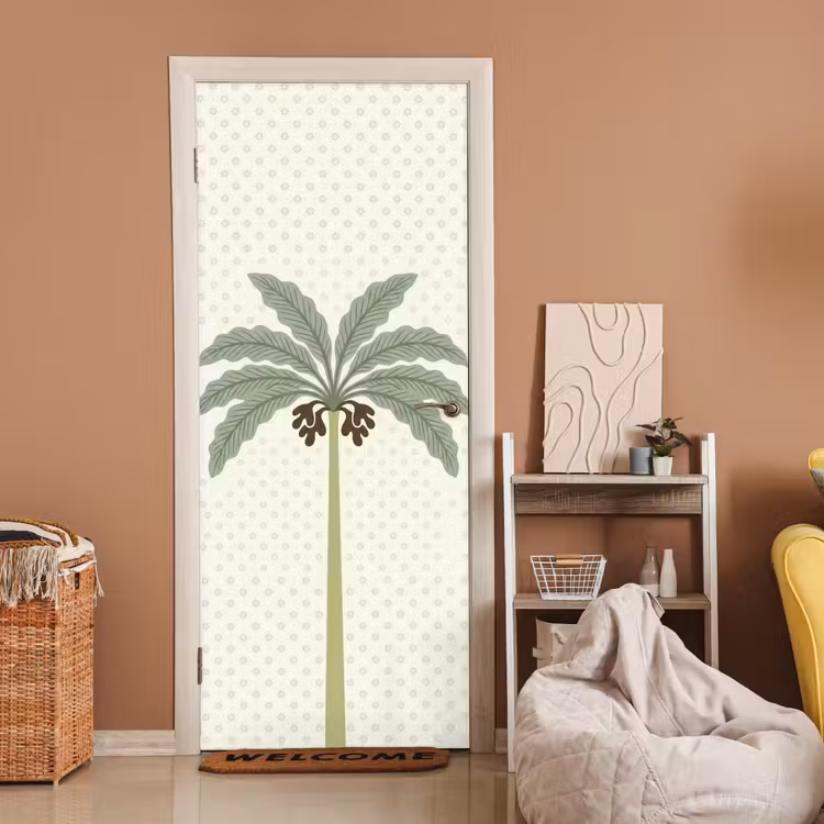Boom - Bladeren - Groen - Decoratief - Beige deurposter klein -sfeer1