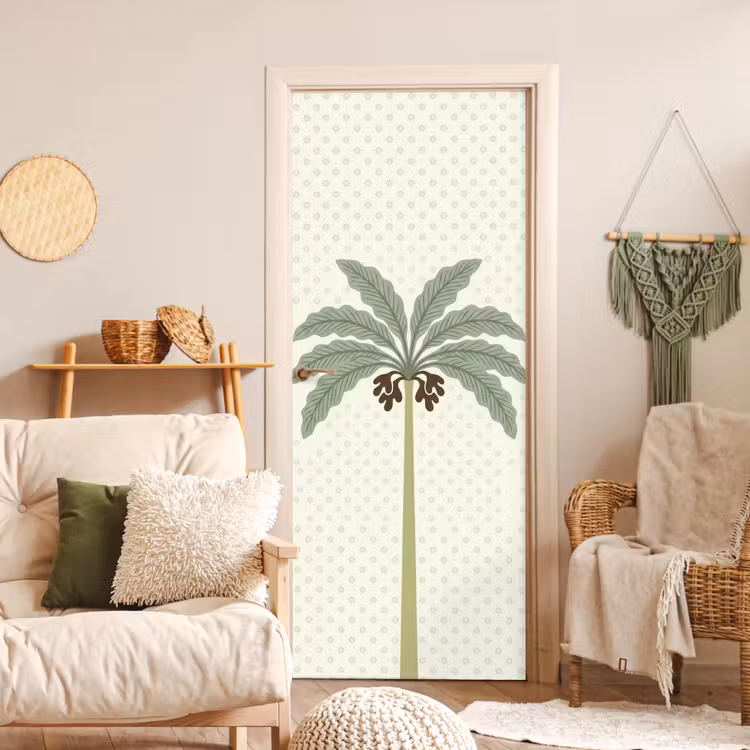 Boom - Bladeren - Groen - Decoratief - Beige deurposter klein -sfeer2