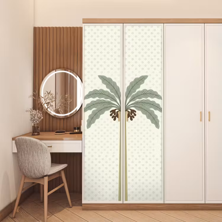 Boom - Bladeren - Groen - Decoratief - Beige deurposter klein -sfeer3