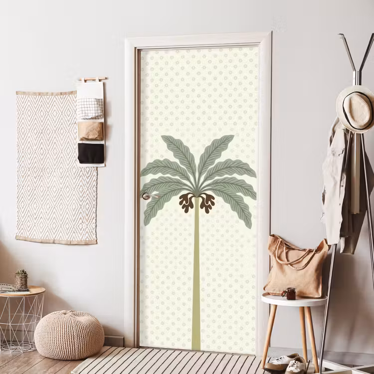 Boom - Bladeren - Groen - Decoratief - Beige deurposter klein -sfeer6