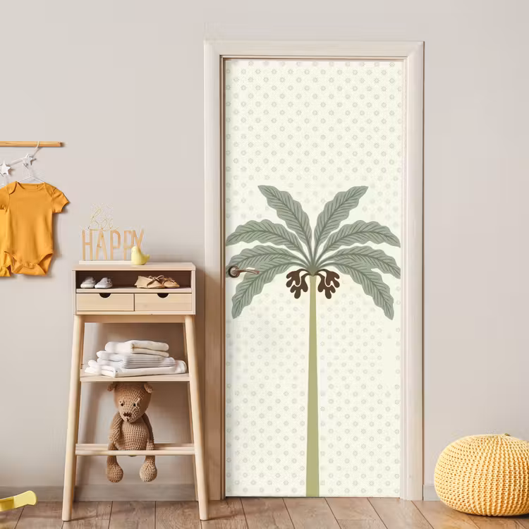 Boom - Bladeren - Groen - Decoratief - Beige deurposter klein -sfeer4