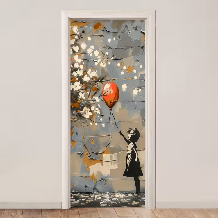 Boom - Graffiti - Banksy Style - Balloon Girl deurposter klein -3d_beige