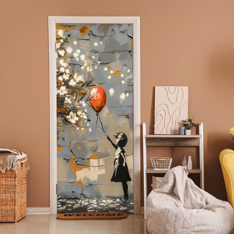 Boom - Graffiti - Banksy Style - Balloon Girl deurposter klein -sfeer1