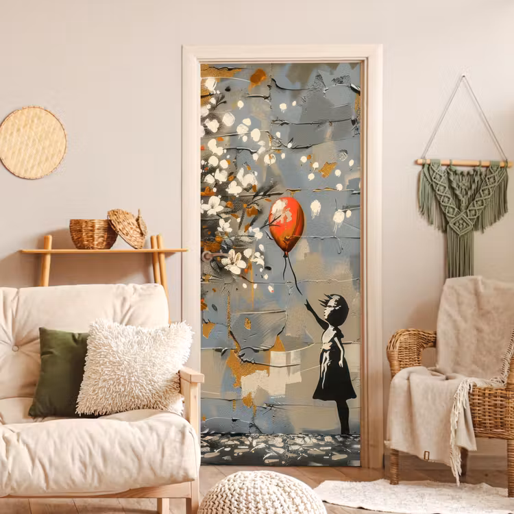 Boom - Graffiti - Banksy Style - Balloon Girl deurposter klein -sfeer2