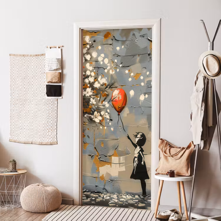 Boom - Graffiti - Banksy Style - Balloon Girl deurposter klein -sfeer6