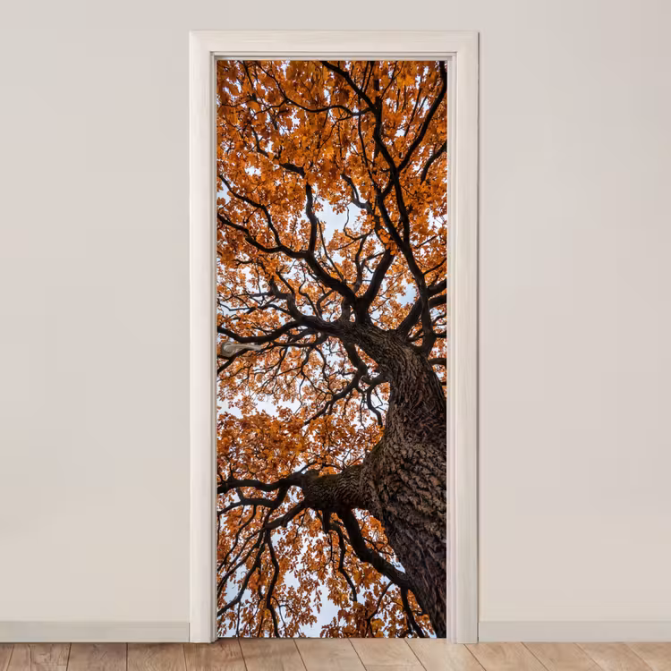 Boom - Bladerdak - Herfst - Oranje - Sfeervol deurposter klein -3d_beige