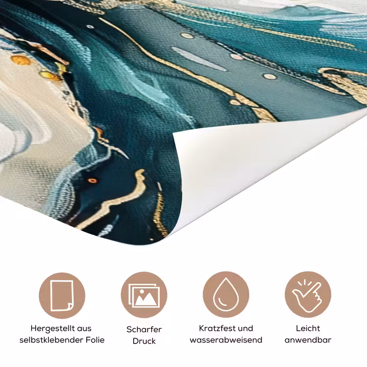Boom - Modern - Verflook - Turquoise - Goud deurposter klein -tcloseup_DE