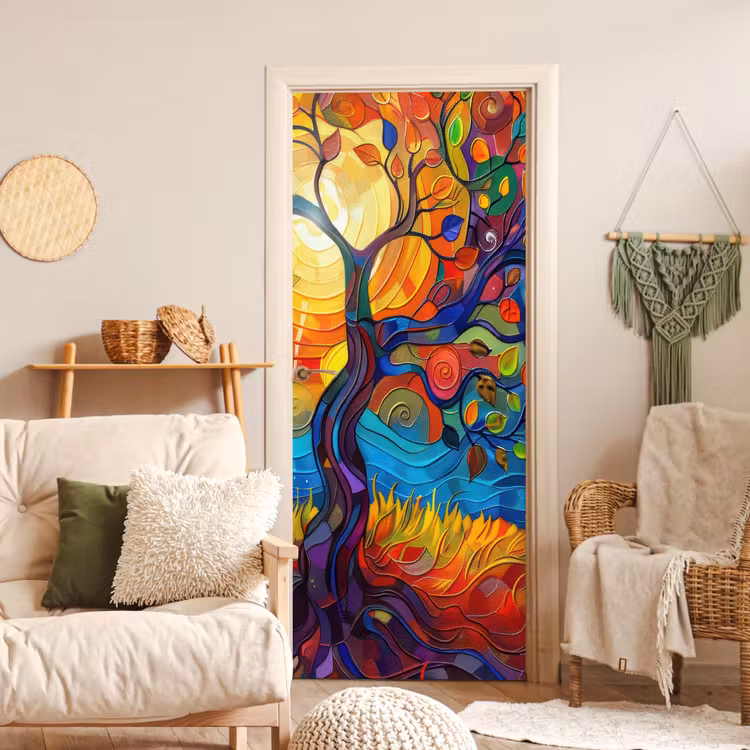 Boom - Zon - Verflook - Kleuren - Abstract deurposter klein -sfeer2