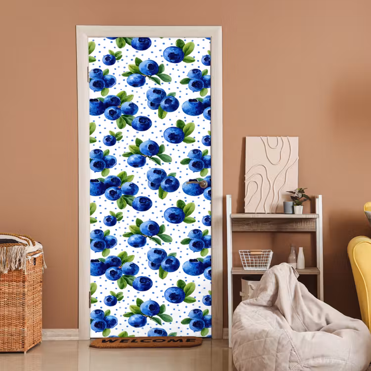 Bessen - Patroon - Blauw deurposter klein 289 -sfeer1