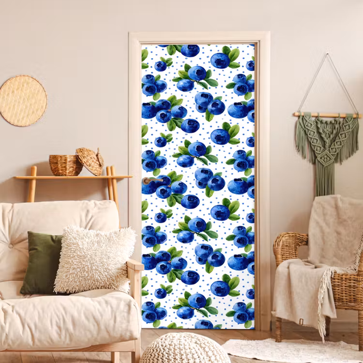Bessen - Patroon - Blauw deurposter klein 289 -sfeer2