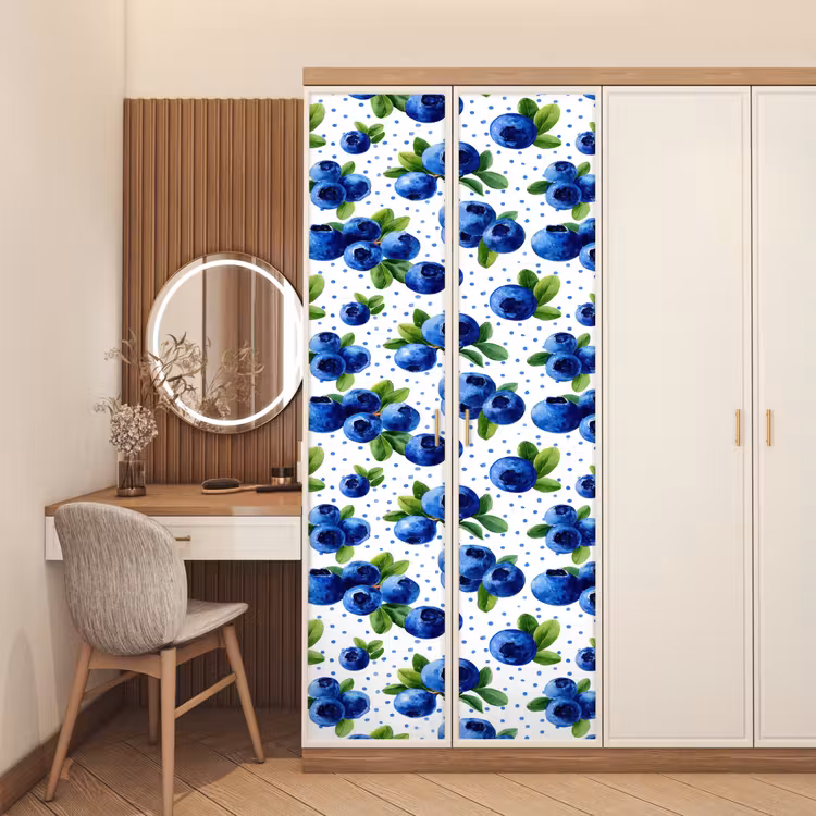 Bessen - Patroon - Blauw deurposter klein 289 -sfeer3