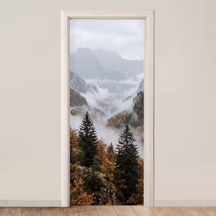 Bergen - Vallei - Mist - Herfst - Natuur deurposter klein -3d_beige